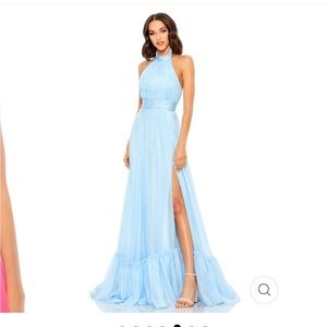 MAC DUGGAL HIGH NECK TIERED CHIFFON HALTER GOWN